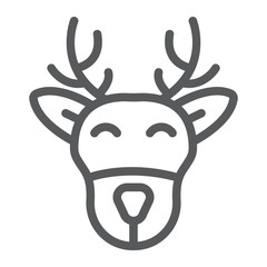 Christmas deer line icon, christmas and moose, reindeer sign, vector graphics, a linear pattern on a white background.