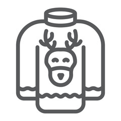 Christmas sweater line icon, holiday and clothes, sweater with deer sign, vector graphics, a linear pattern on a white background.