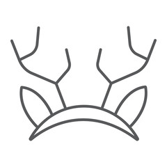 Reindeer ears mask thin line icon, holiday and decor, party mask sign, vector graphics, a linear pattern on a white background.