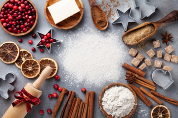 christmas gingerbread cookies on wooden background