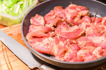 ferment cutting raw pork prepare for cooking,dinner