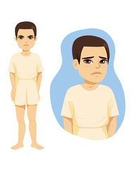 Ancient Roman angry slave standing barefoot and sad face expression