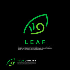Green leaf logo template. Line art style logo design concept.