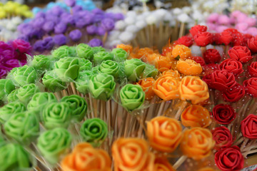 colorfull bouquet of plastic little flowers
