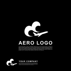 Cloud plane flat logo template design