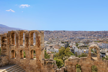 Fototapeta na wymiar View to Athens and the Theatre of Dionysus from the Acropolis. Greece - Europe