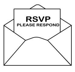 RSVP icon on white background. flat style. please respond letter in envelop icon for your web site design, logo, app, UI. answer on mail concept symbol. RSVP sign.