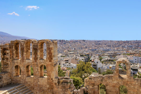 View to Athens and the Theatre of Dionysus from the Acropolis. Greece - Europe