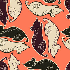 Seamless vector pattern with cute colourful mouses. 