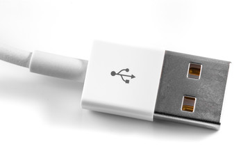 white USB charger cable on white background