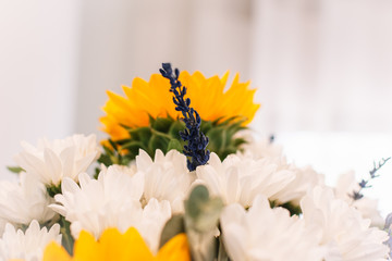 little blooming lavander and sunflower in a bouquet