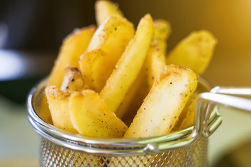 Fast food. French fries in restaurant.