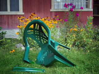 Abandoned plastic garden chair