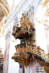 Pulpit in Benedictine monastery church in Amorbach, Germany 