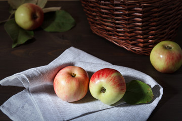 garden apples on on a linen towel