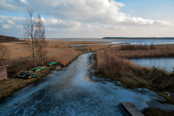 Aerial view to the Shoreline of Baltic sea beach with rocks