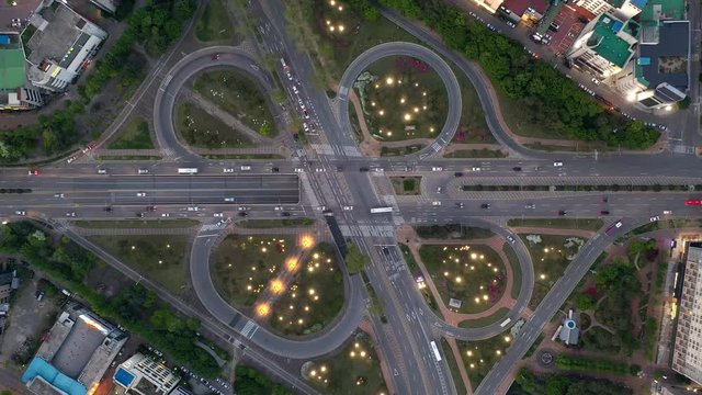 Interchange shot with drones at night