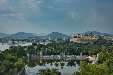 Fototapeta na wymiar Aerial view of Heritage Resort, Lake Palace, Udaipur, Rajasthan, India