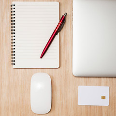 Top view business office with computer PC keyboard and digital tablet or smartphone