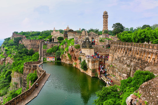 Gaumukh Kund - Ancient fort reservoir filled by a spring thought to look like a cow&rsquo;s mouth, popular for swimming, Chittorgarh, Rajasthan, India