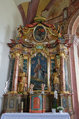 Fototapeta na wymiar Saint Nicholas, altarpiece in parish Church of Our Lady of snow in Kamensko, Croatia