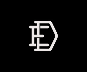 Letter E and D, ED, DE, overlapping interlock logo, monogram line art vintage style on black background