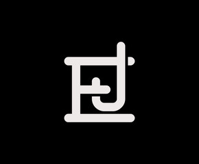 Letter E and J, EJ, JE, overlapping interlock logo, monogram line art vintage style on black background