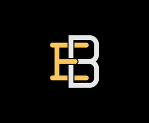 Letter E and B, EB, BE, overlapping interlock logo, monogram line art vintage style on black background