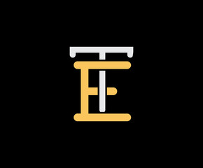 Letter E and T, ET, TE, overlapping interlock logo, monogram line art vintage style on black background