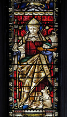 Fototapeta premium Saint Anselm on the stained glass of All Saints' Anglican Church, Rome, Italy 