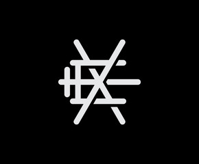 Letter E and X, EX, XE, overlapping interlock logo, monogram line art vintage style on black background