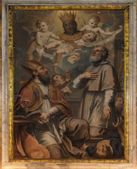 An unknown painter of the 17th century representing Holy Face, Saint Augustine and Saintt Ubaldo, Basilica of San Frediano, Lucca, Tuscany, Italy