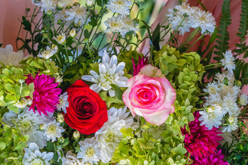 Bouquet of flowers with red and pink rose_