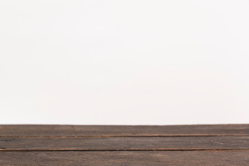 Grunge wood table top on white background. For montage or display products