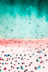 People Crowd On Beach, Aerial View