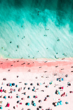 People Crowd On Beach, Aerial View