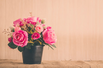 Pink bouquet flowers decor close up.