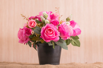 Pink bouquet flowers decor close up.