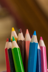 Fototapeta premium Group of colorful pencils close up. Education and arts tools