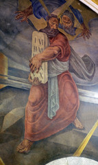 Fototapeta premium Moses receives ten commandments, fresco in the church of St. Mark in Zagreb, Croatia 