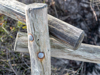 wooden fence corner fastening with iron screws