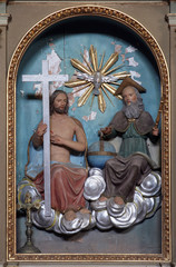 Fototapeta premium Holy Trinity, statue on the altar in Saint Catherine of Alexandria church in Ribnicki Kunic, Croatia 
