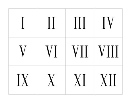 Set of roman numerals isolated on white background. Numbers concept. Design element for clock face, banners, posters.