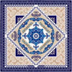 Vector ornament paisley Bandana Print. Silk neck scarf or kerchief square pattern design style,