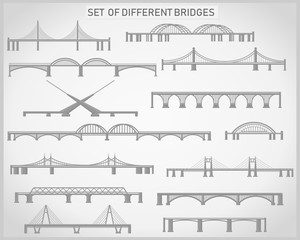 Set of different bridges on a light gray background