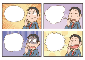 Obraz premium マンガ コミック 吹き出し セリフ 会社員 感情 表情 セット
