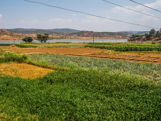 Countryside landscape with agriculture in Yuanmou in Yunnan province China.