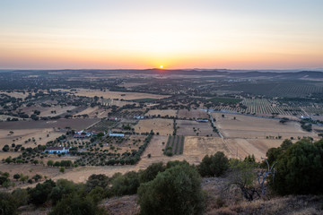 Sunset view over Monsaraz fields, Alqueva, Portugal