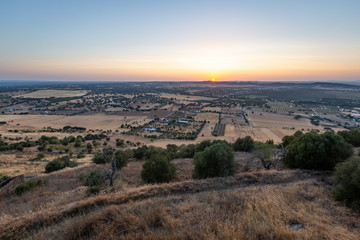 Sunset view over Monsaraz fields, Alqueva, Portugal