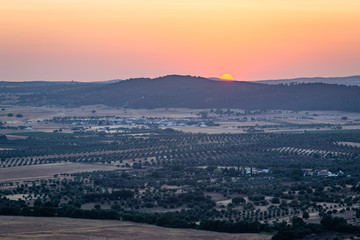 Sunset view over Monsaraz fields, Alqueva, Portugal
